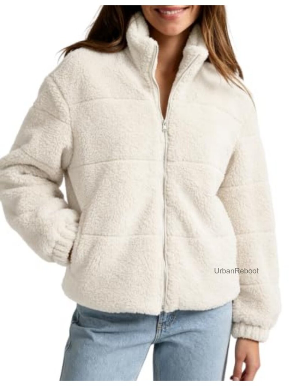 Sherpa Fleece Zip Up Jacket Stand Collar Warm Winter Coat